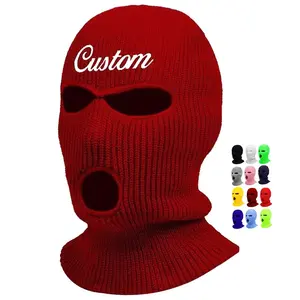 MIO Custom Design Embroidery Logo Full Face cover Neck Warmer Knitted Balaclava ski mask beanie Hat beanie 3 Holes 2 holes