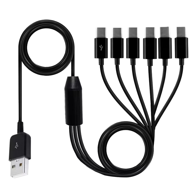 USB Type-C Male to 6 Micro USB 5 Pin Male Splitter Y Data Sync and Charge Braid Shielding Mobile Phone Adapter Cable