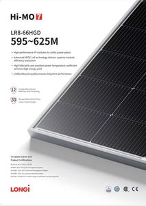 Panneaux solaires photovoltaïques Longi Himo-7 595w 600w 605w 610w 615w 620w de type N bifaciaux, prix d'usine Longi Solar LR8-66HGD-595-625 - Product Image 2