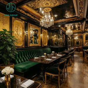 Ensemble table et chaises vintage en bois pour hôtel, steakhouse, café, avec banquette en velours vert, mobilier de <span class=keywords><strong>restaurant</strong></span> - Product Image 2