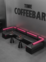 Canapé de bar mural en acier inoxydable style industriel pour espace de repos, tables et chaises pour bar, petit bar et café