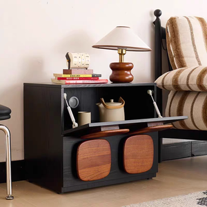 Hotel Quality Large Storage Modern Wooden Cabinet Space Saving Apartment Bedroom Nightstand Black Wood - Product Image 1