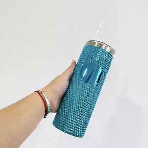 1 Pack Custom logo 23oz Stainless Steel Metallic Diamond Holographic studded Durian Skinny Straight Tumbler with <b>Slide</b> Lid - Product Image 3