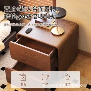 Mesita de noche de madera maciza color crema, cajón de doble capa, diseño sencillo, adecuada para apartamentos pequeños y decoración del hogar. - Product Image 2