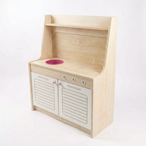 Mueble de cocina de juguete rectangular de madera con diseño de casa de campo, de un solo asiento, para preescolar, con fregadero, almacenamiento y tazón rosa, para juego de simulación infantil - Product Image 1