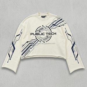 เสื้อยืดแขนยาวครอปปักลาย OEM Custom Techwear คอเต่าชายเสื้อปลายแขนแบบดิบ สไตล์สตรีทแวร์ - Product Image 1