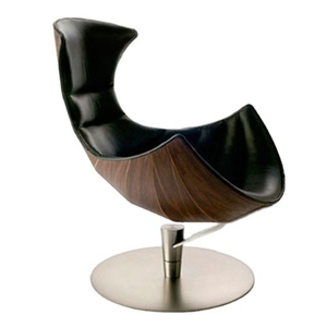 Walnussholz-Loungesessel mit Fußhocker aus Kunstleder Wohnzimmermöbel Hummersessel Sofa - Product Image 1