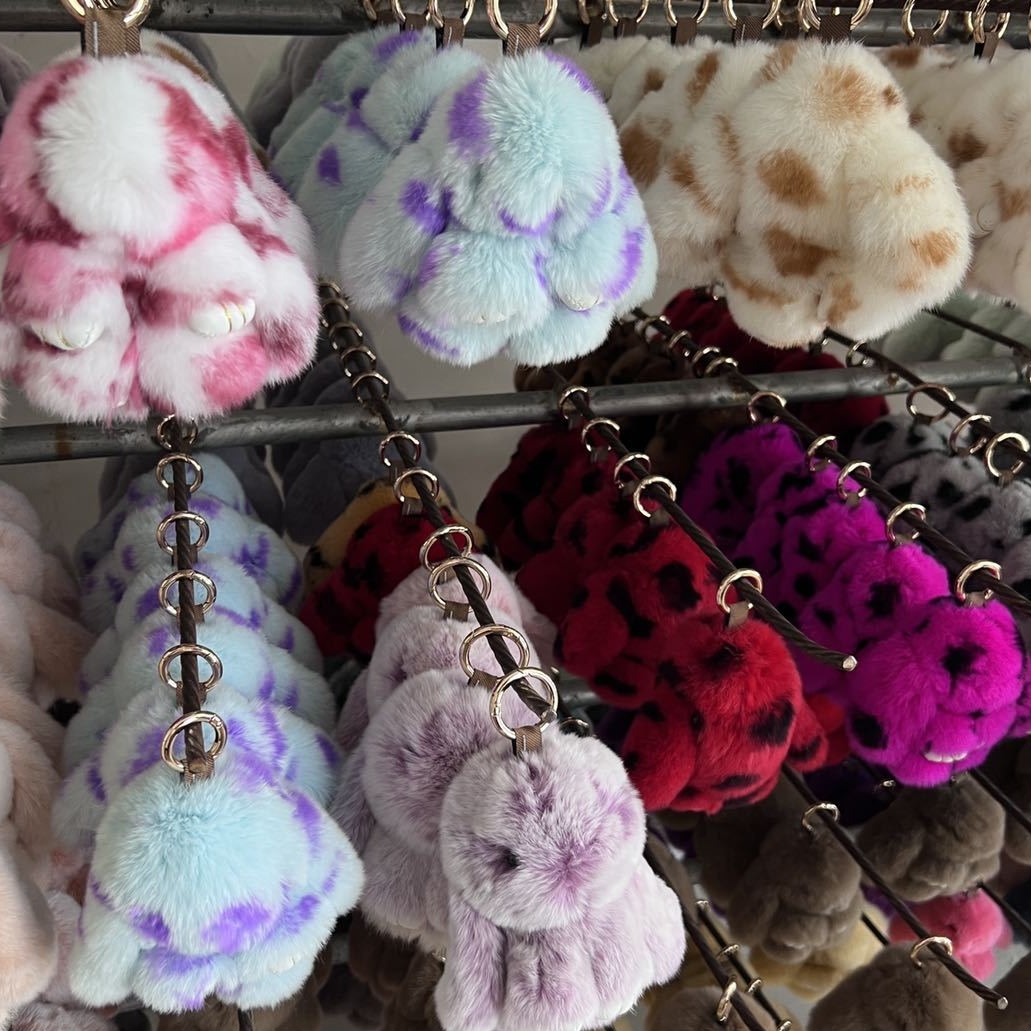 New Style Luxury Designer 15cm Leopard Rabbit Fur Keychain - Followmee Rex Rabbit Fur Bag Charm Car
