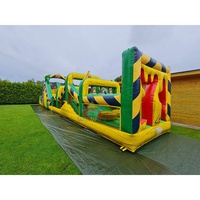 Parcours d'obstacles gonflable en PVC commercial avec toboggan aquatique et piscine pour la location