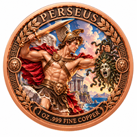 Pièces de monnaie rondes en cuivre pur 999 de 1 oz, série Mythologie Grecque Antique, Perseus, double face, en relief, artisanat métallique 3D coloré
