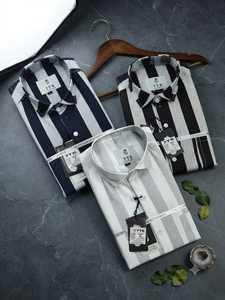 Chemise LAFAR pour homme avec motif à rayures verticales noires et blanches, manches longues, décontractée, boutonnée, tendance - Product Image 2
