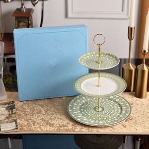 European Luxury Green Bone China <b>Under</b>-glazed Round 3-<b>layer</b> Cake Tray for Wedding Home Office - Product Image 1