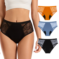Culotte menstruelle réutilisable en fibre de bambou à 4 couches avec dentelle pour femme, certifiée Oeko-Tex