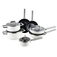 12PCS Set Peralatan Masak Anti Lengket Aluminium Die Cast Putih Gagang Stainless Steel Set Panci dan Wajan Dapur Induksi Dengan Tutup Kaca