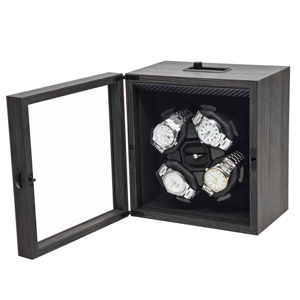 Wholesale Luxury 4 Slots Automatic <strong>Watch</strong> Winders Black Wood Grain Rotating <strong>Watches</strong> Storage <strong>Box</strong> in Stock - Product Image 2