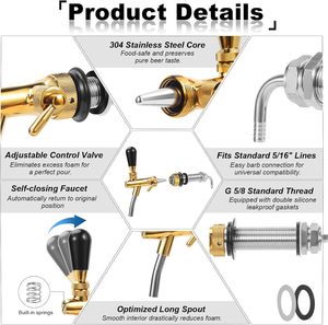 <span class=keywords><strong>Grifo</strong></span> <span class=keywords><strong>de</strong></span> <span class=keywords><strong>Cerveza</strong></span> Dorado <span class=keywords><strong>de</strong></span> Vástago Largo (100 mm) con Válvula <span class=keywords><strong>de</strong></span> Flujo, Conexión <span class=keywords><strong>de</strong></span> 5/16'' y Rosca G5/8 para Refrigerador, Congelador o Pared - Product Image 3