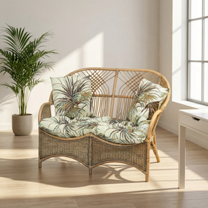 Sofá de Dos Plazas de Ratán Tropical con Cojines con Estampado de Palmeras, Reposabrazos Curvos, Diseño Moderno, Ratán PE Ecológico Resistente a los Rayos UV para Exteriores - Product Image 6