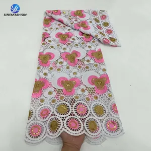 Sinya New Style Guipure Lace solubile in acqua African Cord Lace per le donne tessuto di lusso in oro Glitter per abito da sposa