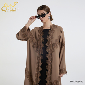 Abaya Ouverte Musulmane <span class=keywords><strong>Femme</strong></span> 2026 Élégante avec Appliques Florales en Dentelle Manches Longues Maxi <span class=keywords><strong>Kimono</strong></span> Abaya Dubaï Vêtements Islamiques Modestes pour Femmes - Product Image 2