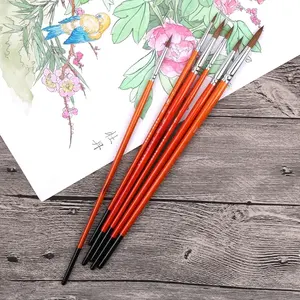 Pinceaux en poils de raton laveur pour aquarelle, 6 pièces, pointes rondes, pinceaux à gouache, ensemble de couleurs, peinture artistique, débutant adulte, étudiant, peinture à la main - Product Image 6