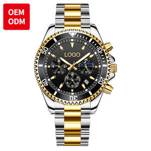 OEM ODM 남자 시계 럭셔리 브랜드 자신의 시계 패션 스포츠 문 페이즈 스테인레스 스틸 스포츠 달력 남자를위한 석영 시계 - Product Image 1