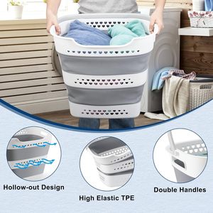 Panier à <span class=keywords><strong>linge</strong></span> pliable et portable en plastique avec poignées confortables, gain de place pour la maison et le dortoir - Product Image 4