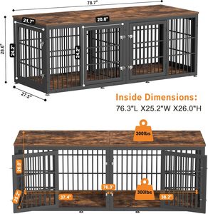 Mobile per Gabbia Doppia per Cani, Robusta Gabbia <span class=keywords><strong>Extra</strong></span> <span class=keywords><strong>Large</strong></span> con Divisorio per 2 Cani, Mobile Decorativo in Legno per Canile - Product Image 5