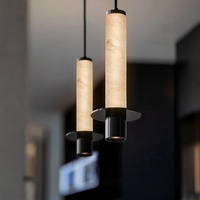 Luminaire suspendu décoratif pour chevet, marbre naturel, alabâtre moderne, luminaire suspendu LED pour chambre à coucher, salon, hôtel, restaurant
