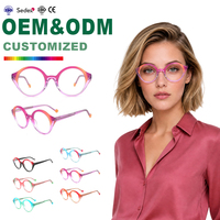 Montures optiques rondes à bordure complète en acétate coloré laminé pour collection de lunettes en gros sous marque privée