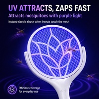 180 °   Raquette anti-moustiques électrique rotative et pliable, 7 UV, 1200 mAh, rechargeable, pour la maison