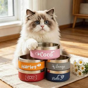 Tazones de Acero Inoxidable para Perros y Gatos con Nombre Personalizado, Base de Goma Antideslizante, Plato Portátil de Metal para Comida/Agua - Product Image 2