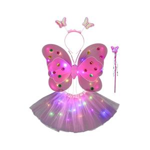 Glühende Schmetterlings flügel Licht zurück Dekoration Kinder Requisiten Prinzessin Fee Zauberstab Dreiteiliges Set für Ramadan Zubehör - Product Image 1