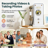 Livre d'or audio téléphonique vintage, Cabine vidéo 1080P, Alimenté par batterie 32 Go, Souvenir pour fête de fiançailles, Pour organisateurs d'événements, Style vintage