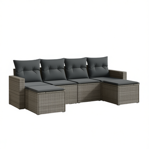 Conjunto de Sofá de Jardín con Patas Ajustables, Ratán PE Gris, Muebles de Exterior para 6 Personas, Diseño Contemporáneo - Product Image 1