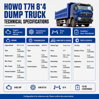 Camion benne HOWO T7H 8x4 Euro 3 440HP d'occasion pour le transport de matériaux de construction et d'agrégats de carrière
