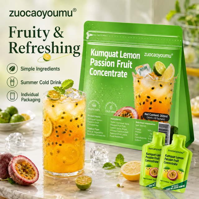 Premium 3-in-1 Kumquat Lemon Passion Fruit Flavor Tea Syrup Concentrate | Instant Fruit Tea Base Cold Drinks Cafe 300ml Bag