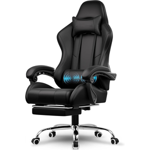 Chaise de jeu de massage noire la plus confortable et relaxante, entièrement en cuir, avec siège pivotant à 360 degrés, réglable en hauteur pour le bureau - Product Image 1
