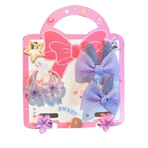 Set di accessori per capelli BELLE WORLD con fiocchi a forma di orecchie di coniglio, fiori e stelle, fermagli e elastici per bambine. - Product Image 6