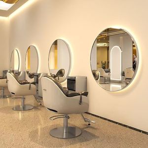 Miroirs <span class=keywords><strong>de</strong></span> <span class=keywords><strong>salon</strong></span> <span class=keywords><strong>de</strong></span> <span class=keywords><strong>coiffure</strong></span> ronds en or <span class=keywords><strong>de</strong></span> luxe à montage mural en gros avec lumières LED - Product Image 4