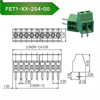 AOSI Klemmleiste DG308 Bornier à vis, pas de 2,54 mm, matériau PA66, -40~105°C, bornes PCB, connecteur 2-12P