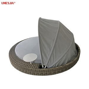 आधुनिक आउटडोर फर्नीचर आँगन उद्यान रतन विकर foldable चंदवा के साथ गोल आकार सोफ़ा - Product Image 4