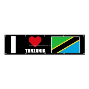 Fast Shipping 2x8ft I LOVE TANZANIA 100% Polyester banner flag