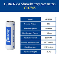 Cr17505 Baja Tasa de autodescarga Cilíndrico Limno2 Baterías primarias 3V Batería
