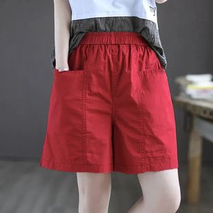 Women's Cotton Shorts Khaki <b>Elastic</b> Waist Pocket Breathable Summer Casual Pants - Product Image 4