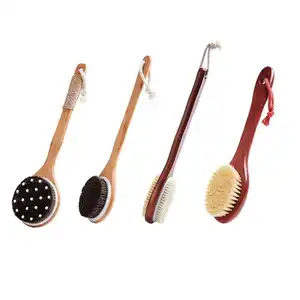 Professional Manufacturer Dual Side Wine Red Painted Long Handle Bamboo Shower Bath Brush