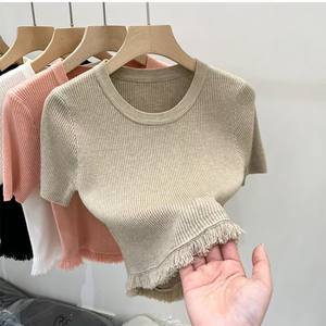 Femmes confortable col rond glands pull doux confortable à manches courtes respirant et design haut de gamme en gros - Product Image 3