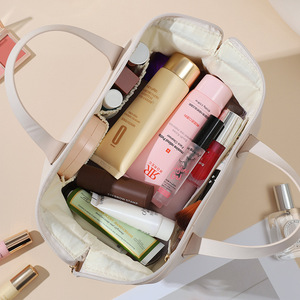 Bolsa de cosméticos de PU impermeable de gran capacidad para mujer, almacenamiento de viaje personalizado, maquillaje para neceser, cremallera duradera, portátil geométrico - Product Image 2