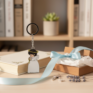 Portachiavi in Metallo Personalizzato a Forma di Angelo con Aureola, Tipo Senza Confezione - Product Image 3