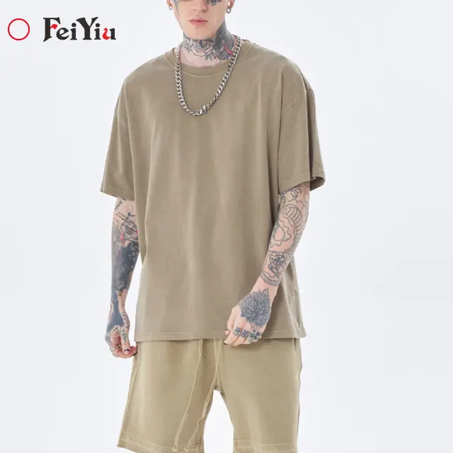 250 Grams Wholesale Fashion T Shirts Custom Plain Tees Drop Shoulders Short Sleeve Men Acid Washed Oversized Tee