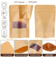 Sachet Doypack autoportant en papier kraft transparent imprimé, avec fenêtre transparente, soufflet personnalisé, forme sur mesure et recyclable